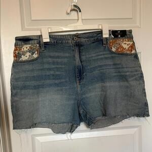 Hollister High Rise Mom Shorts with Patterned Pockets Sz 21